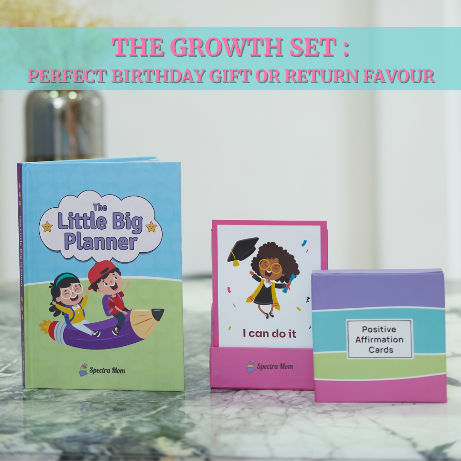 The Growth Set | The Little Big Planner & Positive Affirmation Cards for Kids | Daily Planning, Gratitude Journal, Emotional Check-ins & Confidence Building for Children