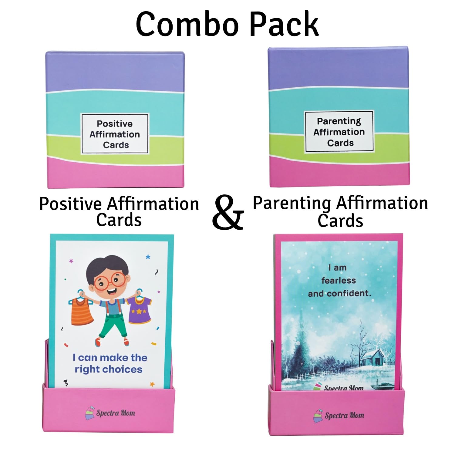 Affirmation Cards Combo Pack (Parenting & Positive Affirations) | Pack of 2 | Sets of 40 Vibrant Cards each | Inspiring Affirmations for Motivation, Self-Love, Confidence, & Emotional Well-Being