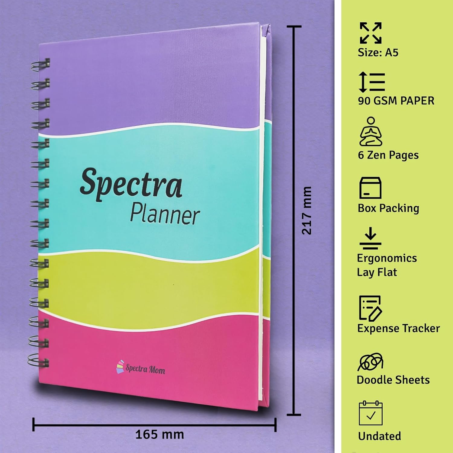 Spectra Planner Combo Pack (Focus & Balance) | Undated A5 Daily Planners | 90 GSM, 186 Pages Each | Zen Pages, Expense Tracker, Doodle Sheets, To-Do Lists, Gratitude Journal | Pack of 2