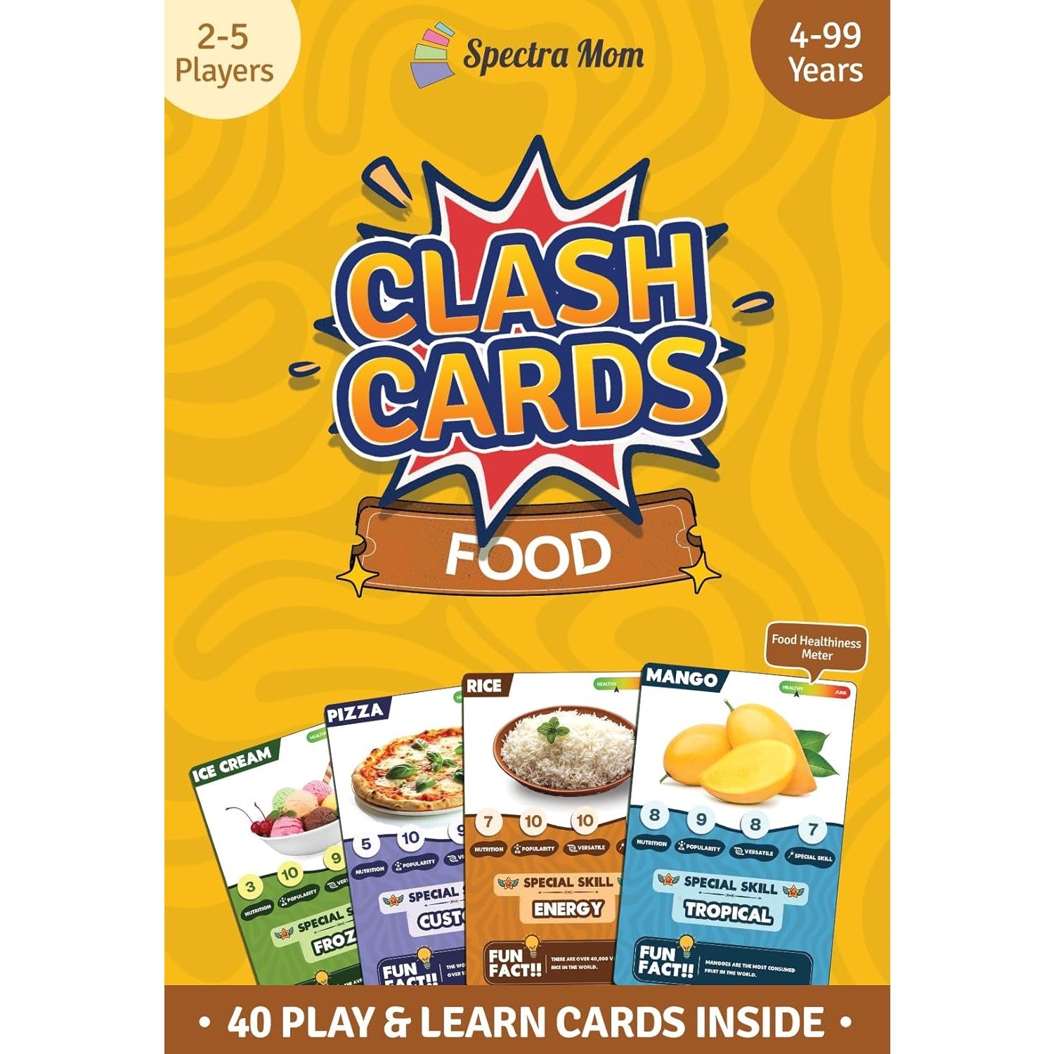 Clash Cards - Food | 40 Play & Learn Theme Based Trump Cards | Unlimited Ways to Play | No Screen Fun | Family Games Night | Players 2-5 | Ages 4-99