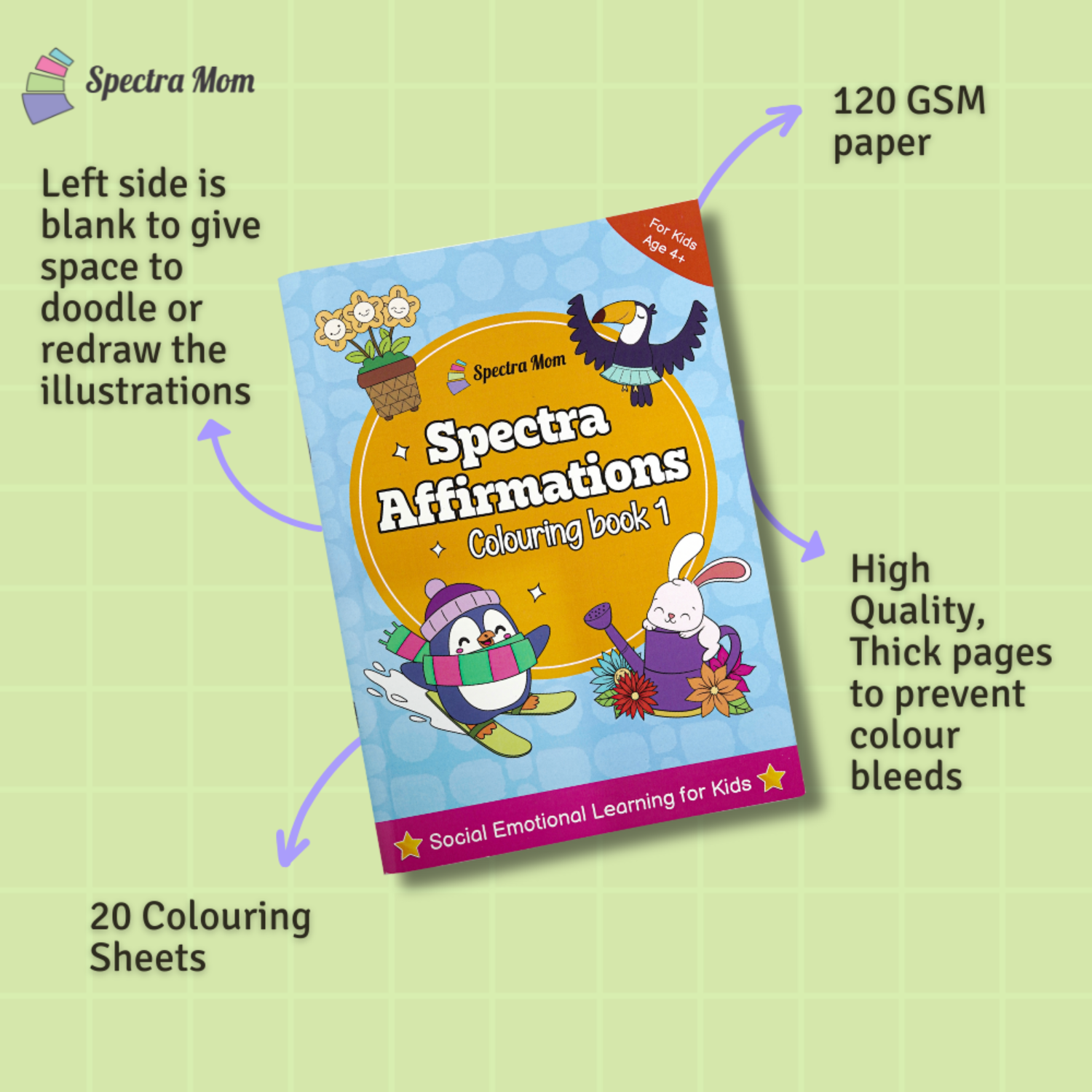Spectra Affirmations Colouring Book 1 | for Kids 4+ | Vivid Illustrations | Affirmations for Motivation, Self Confidence & Emotional Resilience