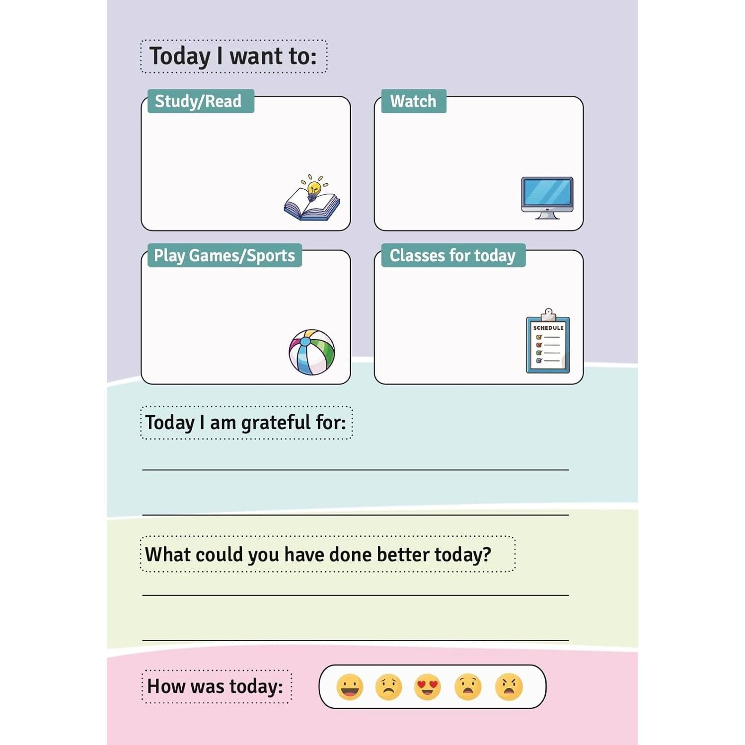 The Little Big Planner - The Ultimate Planner for Kids | For Ages 3-5 (Parental Use) | For Ages 6-8 (Collaborative Use) | For Ages 9-12 (Independent Use) | Practice Gratitude & Mindfulness | Daily Journal | Size A5 | Hard Cover | Flat Lay Design | 90 GSM