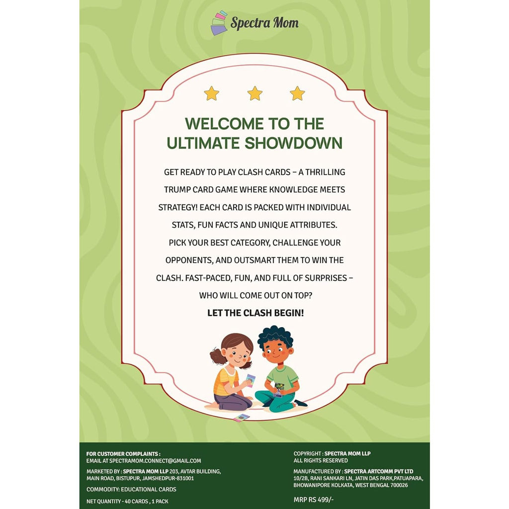 SPECTRA MOM Clash Cards - Animal Kingdom | 40 Play & Learn Theme Based Trump Cards | Unlimited Ways to Play | No Screen Fun | Family Games Night | Players 2-5 | Ages 4-99