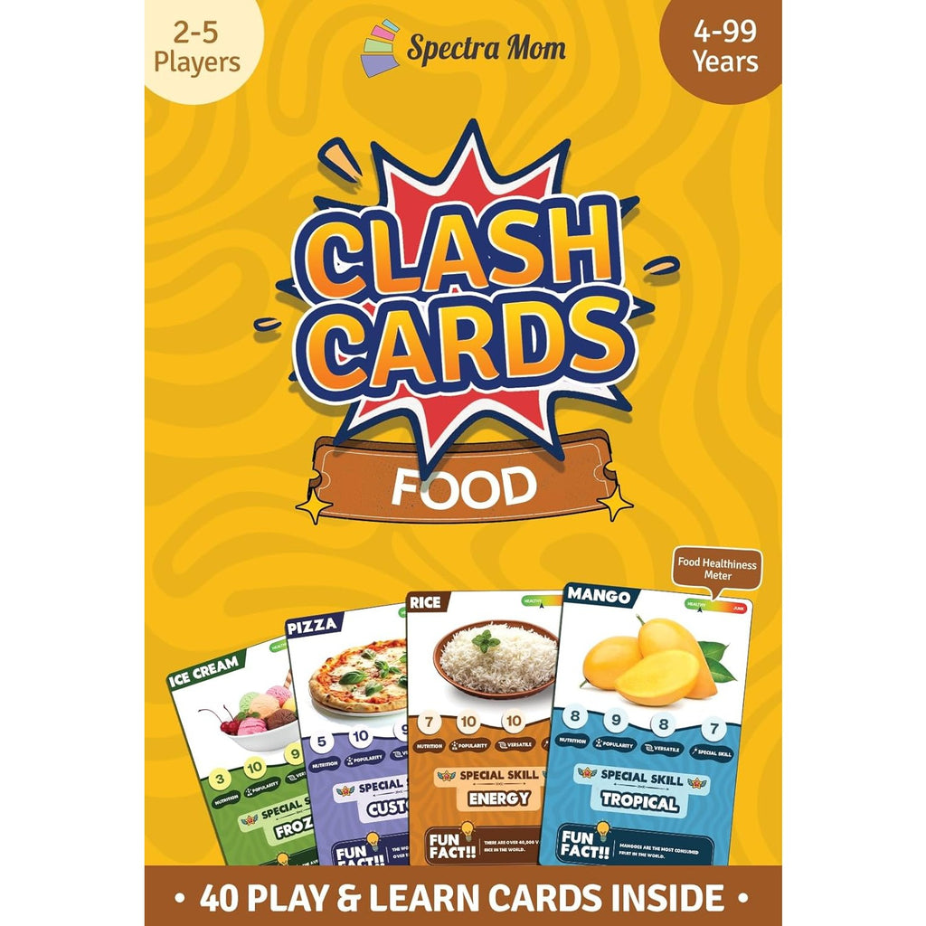 Clash Cards - Food | 40 Play & Learn Theme Based Trump Cards | Unlimited Ways to Play | No Screen Fun | Family Games Night | Players 2-5 | Ages 4-99