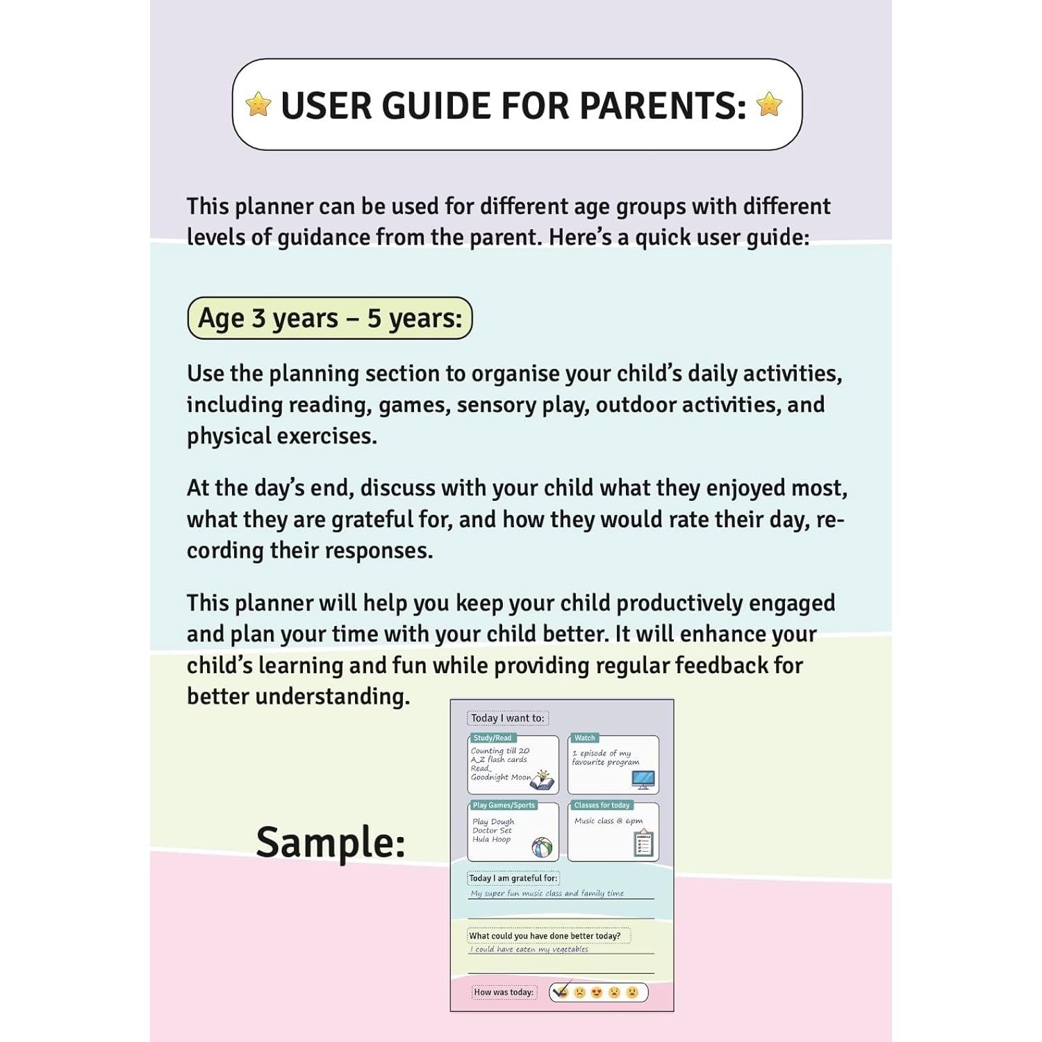 The Little Big Planner - The Ultimate Planner for Kids | For Ages 3-5 (Parental Use) | For Ages 6-8 (Collaborative Use) | For Ages 9-12 (Independent Use) | Practice Gratitude & Mindfulness | Daily Journal | Size A5 | Hard Cover | Flat Lay Design | 90 GSM