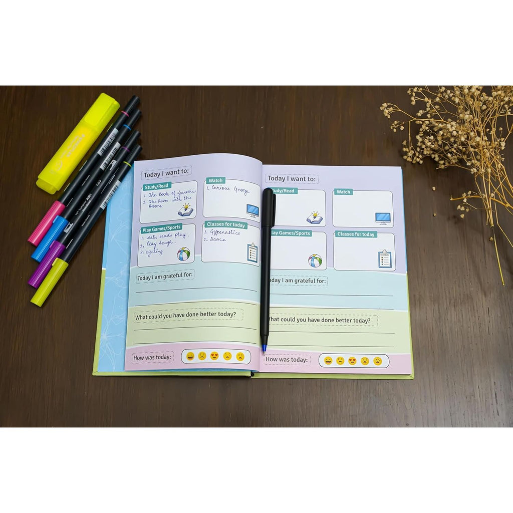 The Little Big Planner - The Ultimate Planner for Kids | For Ages 3-5 (Parental Use) | For Ages 6-8 (Collaborative Use) | For Ages 9-12 (Independent Use) | Practice Gratitude & Mindfulness | Daily Journal | Size A5 | Hard Cover | Flat Lay Design | 90 GSM