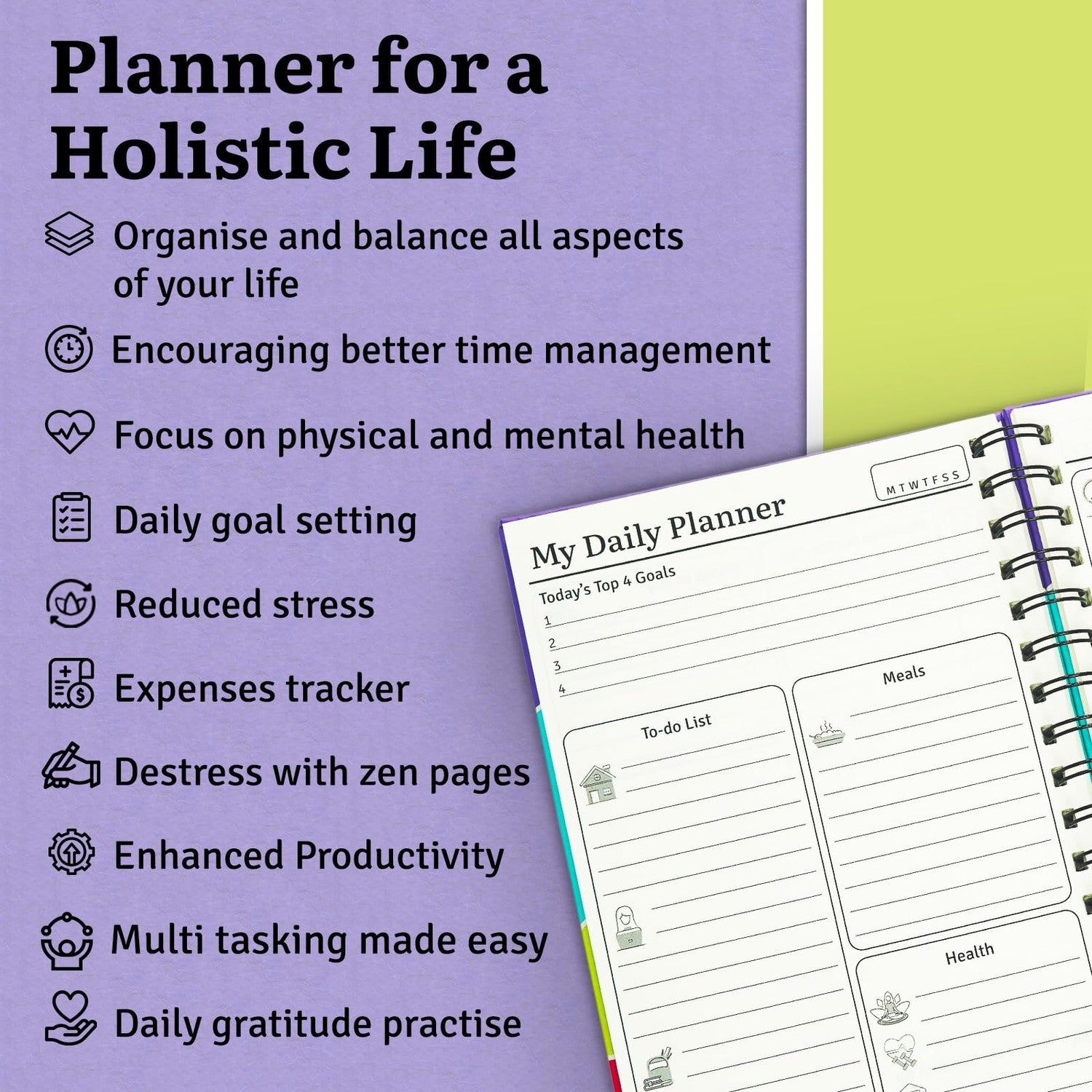 Spectra Planner (Balance) | Undated Daily Planner| A5 | Wiro Hard Bound | 90 GSM | 186 Pages | Box Packing | Zen Pages | Expense Tracker | Doodle Sheets I To Do Lists I Gratitude | Journal