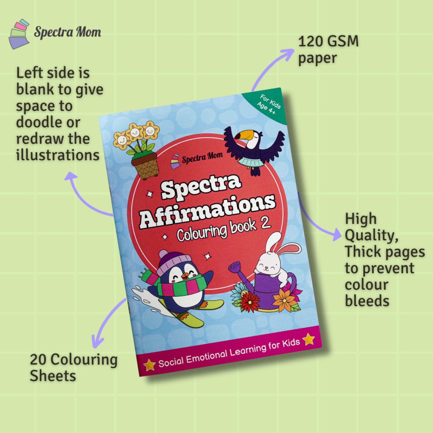 Spectra Affirmations Colouring Book 2 | for Kids 4+ | Vivid Illustrations | Affirmations for Motivation, Self Confidence & Emotional Resilience