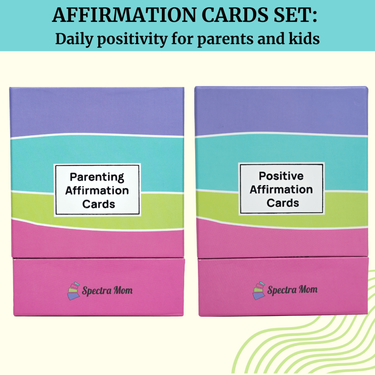 Affirmation Cards Set (Parenting & Positive Affirations) | Pack of 2 | Sets of 40 Vibrant Cards each | Inspiring Affirmations for Motivation, Self - Love, Confidence, & Emotional Well - Being - Spectra Mom