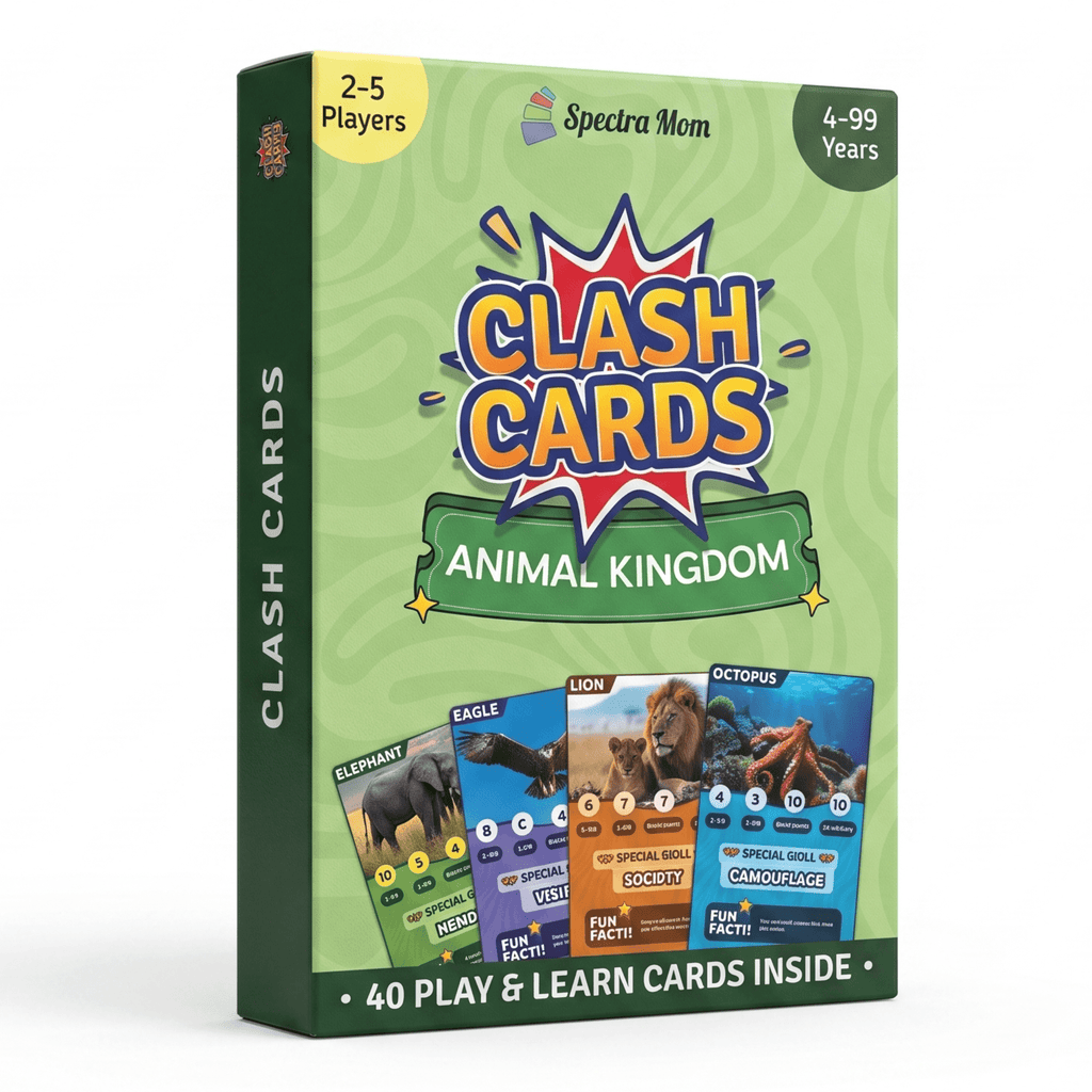 Clash Cards - Animal Kingdom | 40 Play & Learn Theme Based Trump Cards | Unlimited Ways to Play | No Screen Fun | Family Games Night | Players 2-5 | Ages 4-99 - Spectra Mom