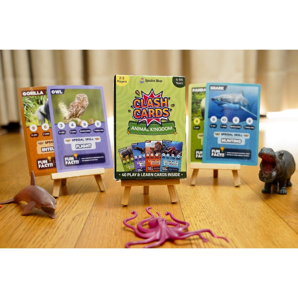 Clash Cards - Animal Kingdom | 40 Play & Learn Theme Based Trump Cards | Unlimited Ways to Play | No Screen Fun | Family Games Night | Players 2 - 5 | Ages 4 - 99 - Spectra Mom