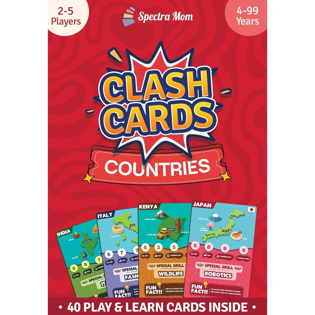 Clash Cards - Countries | 40 Play & Learn Theme Based Trump Cards | Unlimited Ways to Play | No Screen Fun | Family Games Night | Players 2 - 5 | Ages 4 - 99 - Spectra Mom