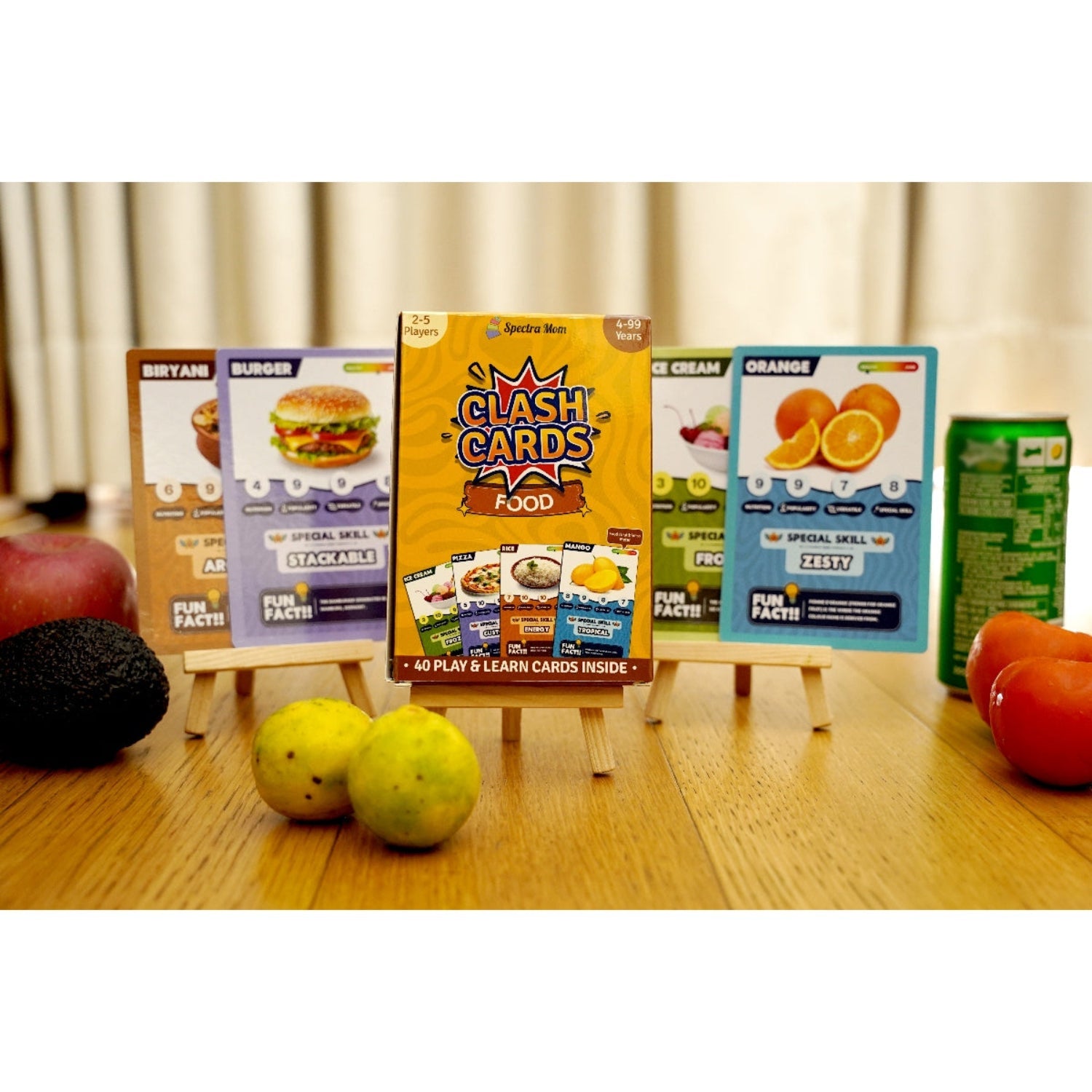 Clash Cards - Food | 40 Play & Learn Theme Based Trump Cards | Unlimited Ways to Play | No Screen Fun | Family Games Night | Players 2 - 5 | Ages 4 - 99 - Spectra Mom