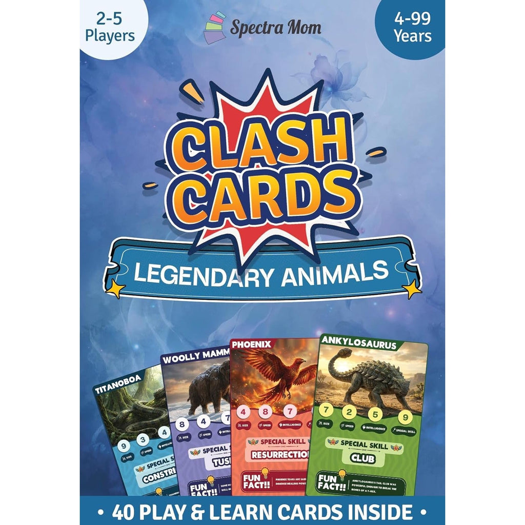 Clash Cards - Legendary Animals | 40 Play & Learn Theme Based Trump Cards | Unlimited Ways to Play | No Screen Fun | Family Games Night | Players 2 - 5 | Ages 4 - 99 - Spectra Mom