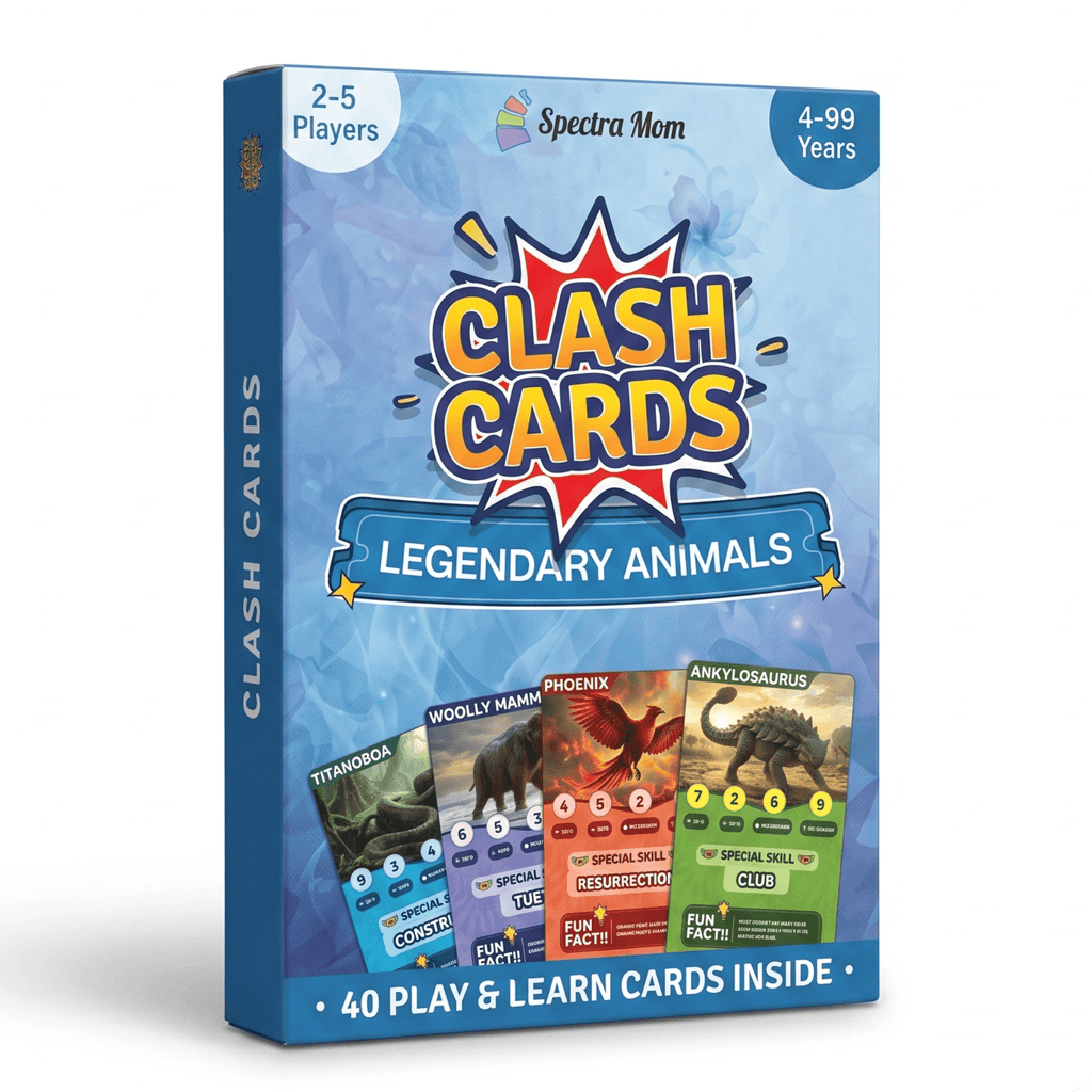 Clash Cards - Legendary Animals | 40 Play & Learn Theme Based Trump Cards | Unlimited Ways to Play | No Screen Fun | Family Games Night | Players 2-5 | Ages 4-99 - Spectra Mom
