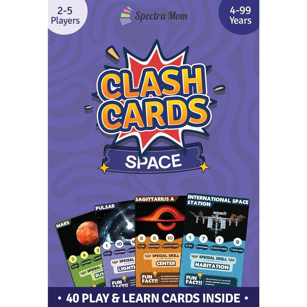 Clash Cards - Space | 40 Play & Learn Theme Based Trump Cards | Unlimited Ways to Play | No Screen Fun | Family Games Night | Players 2 - 5 | Ages 4 - 99 - Spectra Mom