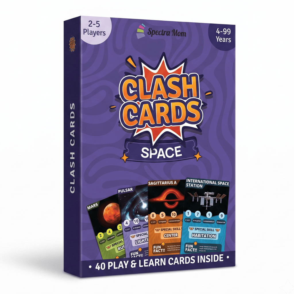 Clash Cards - Space | 40 Play & Learn Theme Based Trump Cards | Unlimited Ways to Play | No Screen Fun | Family Games Night | Players 2-5 | Ages 4-99 - Spectra Mom