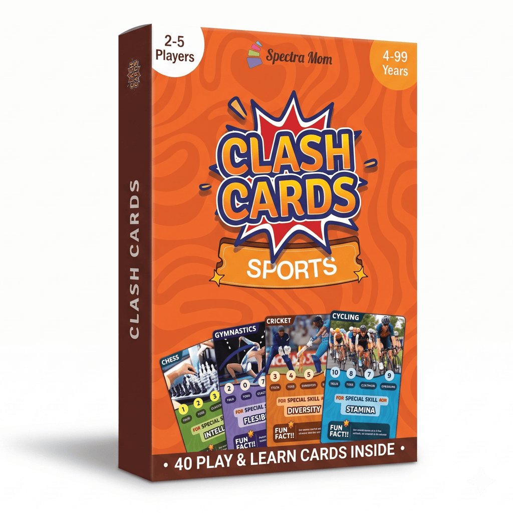 Clash Cards - Sports | 40 Play & Learn Theme Based Trump Cards | Unlimited Ways to Play | No Screen Fun | Family Games Night | Players 2-5 | Ages 4-99 - Spectra Mom