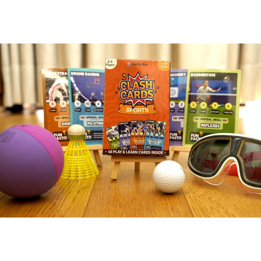 Clash Cards - Sports | 40 Play & Learn Theme Based Trump Cards | Unlimited Ways to Play | No Screen Fun | Family Games Night | Players 2 - 5 | Ages 4 - 99 - Spectra Mom