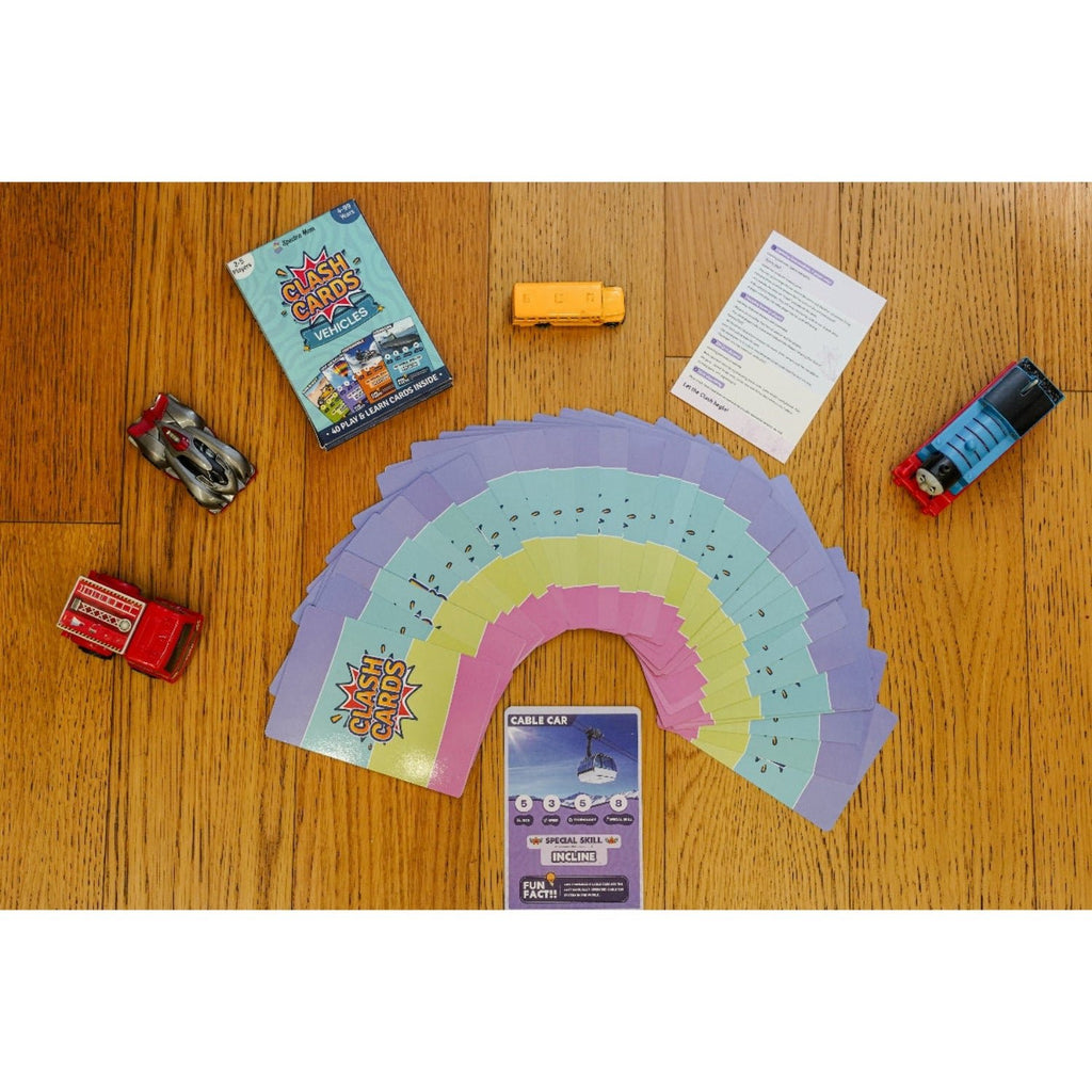 Clash Cards - Vehicles | 40 Play & Learn Theme Based Trump Cards | Unlimited Ways to Play | No Screen Fun | Family Games Night | Players 2 - 5 | Ages 4 - 99 - Spectra Mom