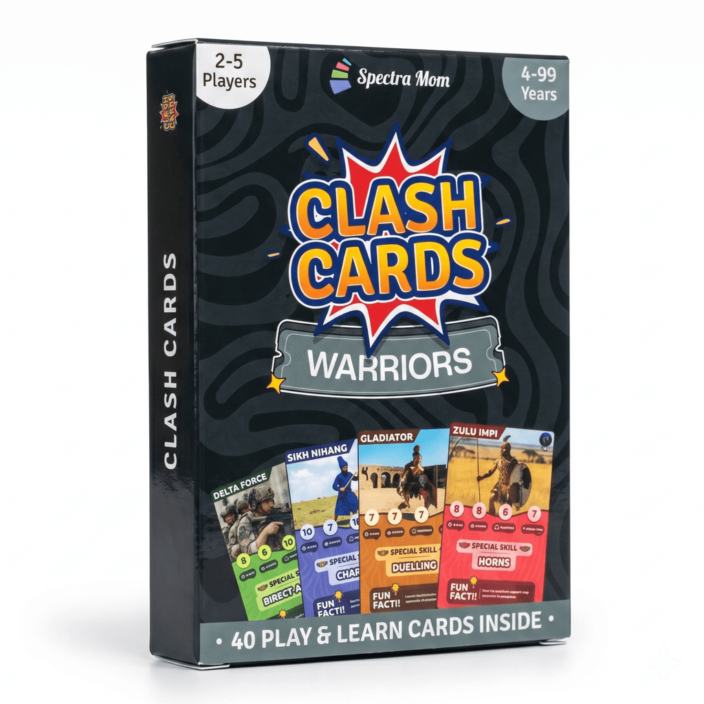 Clash Cards - Warriors | 40 Play & Learn Theme Based Trump Cards | Unlimited Ways to Play | No Screen Fun | Family Games Night | Players 2-5 | Ages 4-99 (Copy) - Spectra Mom