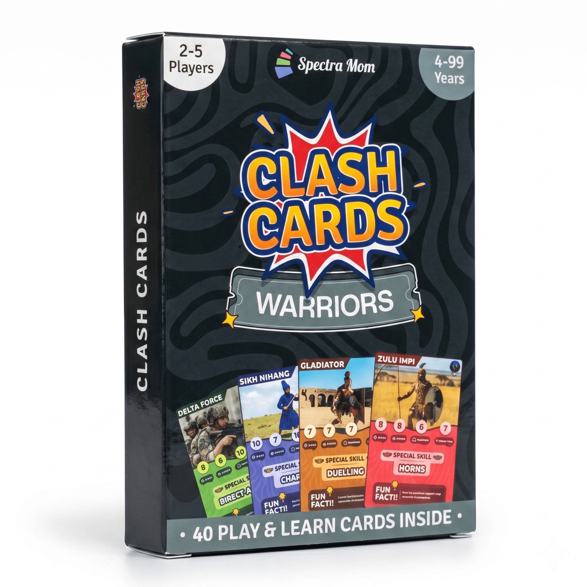 Clash Cards - Warriors | 40 Play & Learn Theme Based Trump Cards | Unlimited Ways to Play | No Screen Fun | Family Games Night | Players 2-5 | Ages 4-99 (Copy) - Spectra Mom