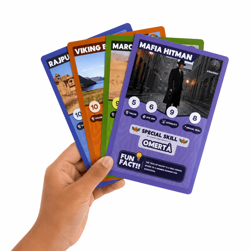 Clash Cards - Warriors | 40 Play & Learn Theme Based Trump Cards | Unlimited Ways to Play | No Screen Fun | Family Games Night | Players 2-5 | Ages 4-99 (Copy) - Spectra Mom