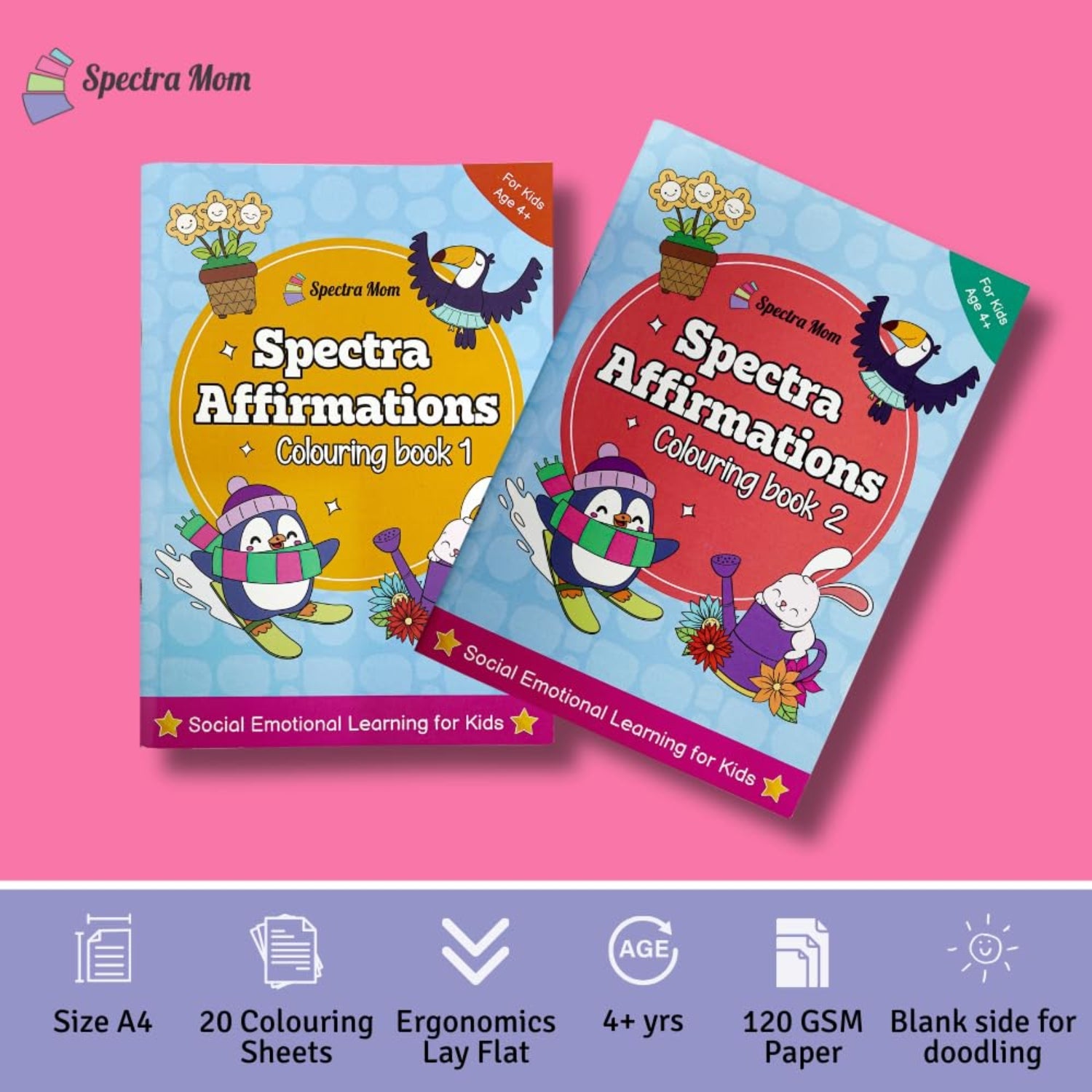 Combo Pack | Spectra Affirmations Colouring Books Book 1 & Book 2 | Set of 2 Books | for Kids 4+ | Gift Set for Kids - Spectra Mom
