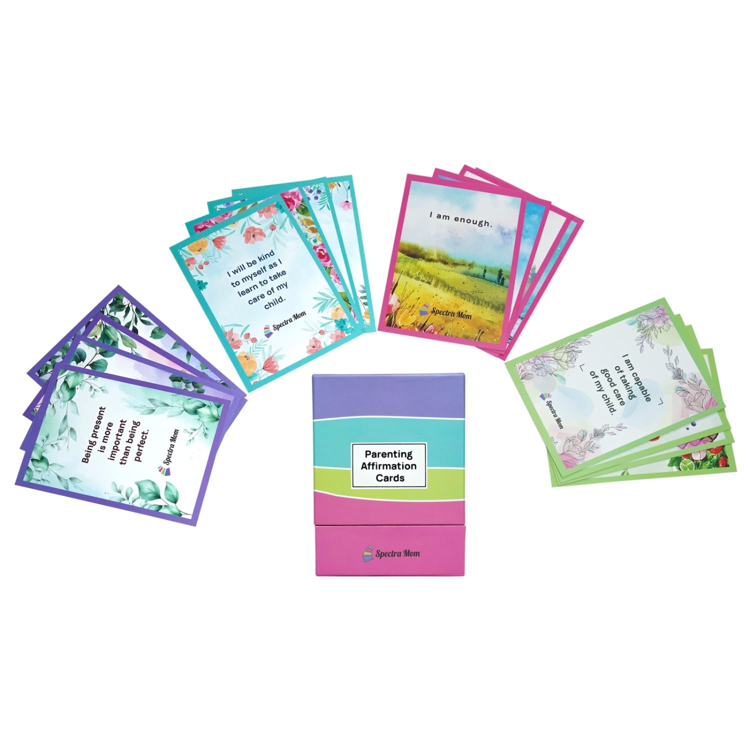 Parenting Affirmation Cards | Set of 40 Cards | Vibrant & Attractive Design | Durable Box Packing | Designed for Parents | Positive Affirmations for Motivation, Self Love & Emotional Well Being - Spectra Mom