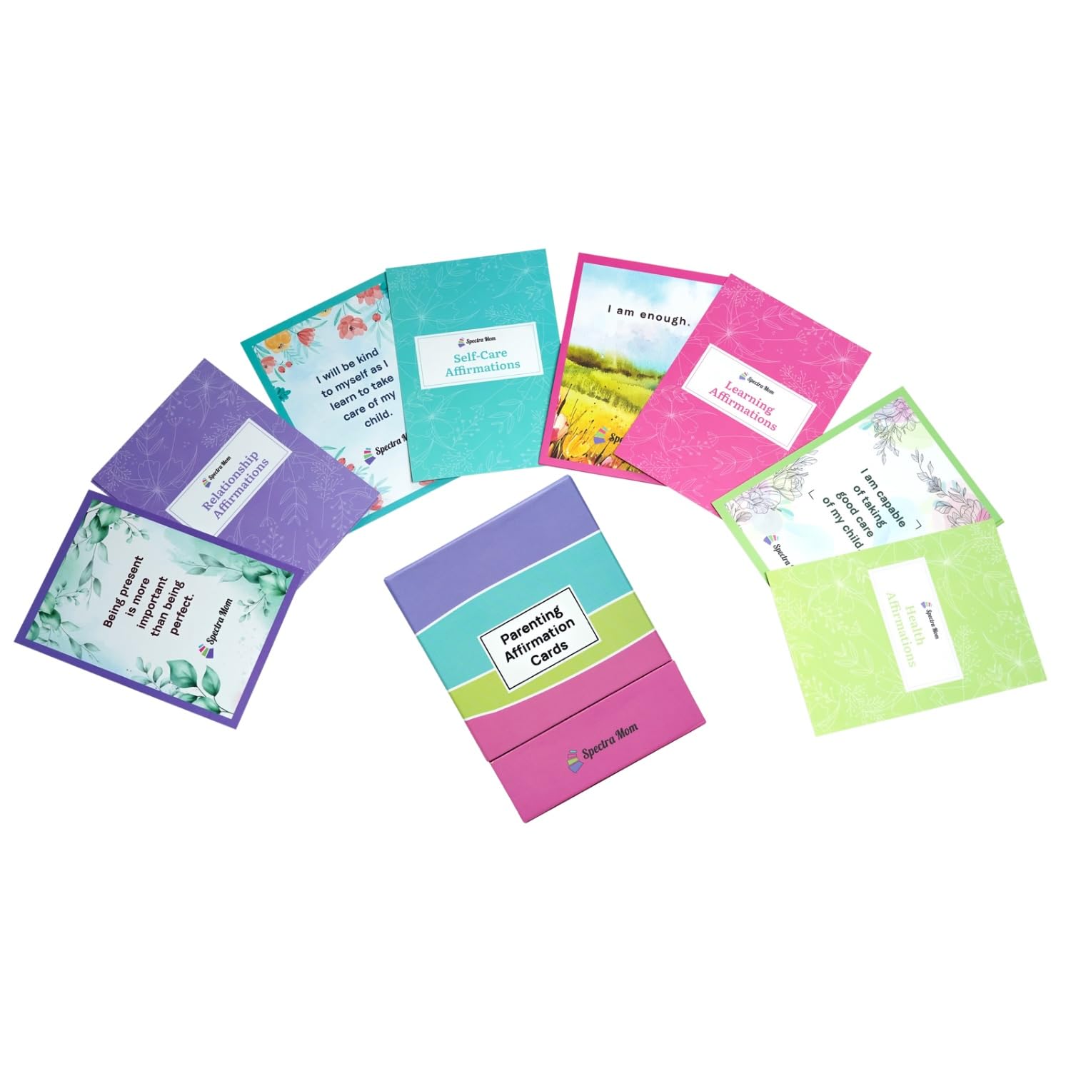Parenting Affirmation Cards | Set of 40 Cards | Vibrant & Attractive Design | Durable Box Packing | Designed for Parents | Positive Affirmations for Motivation, Self Love & Emotional Well Being - Spectra Mom