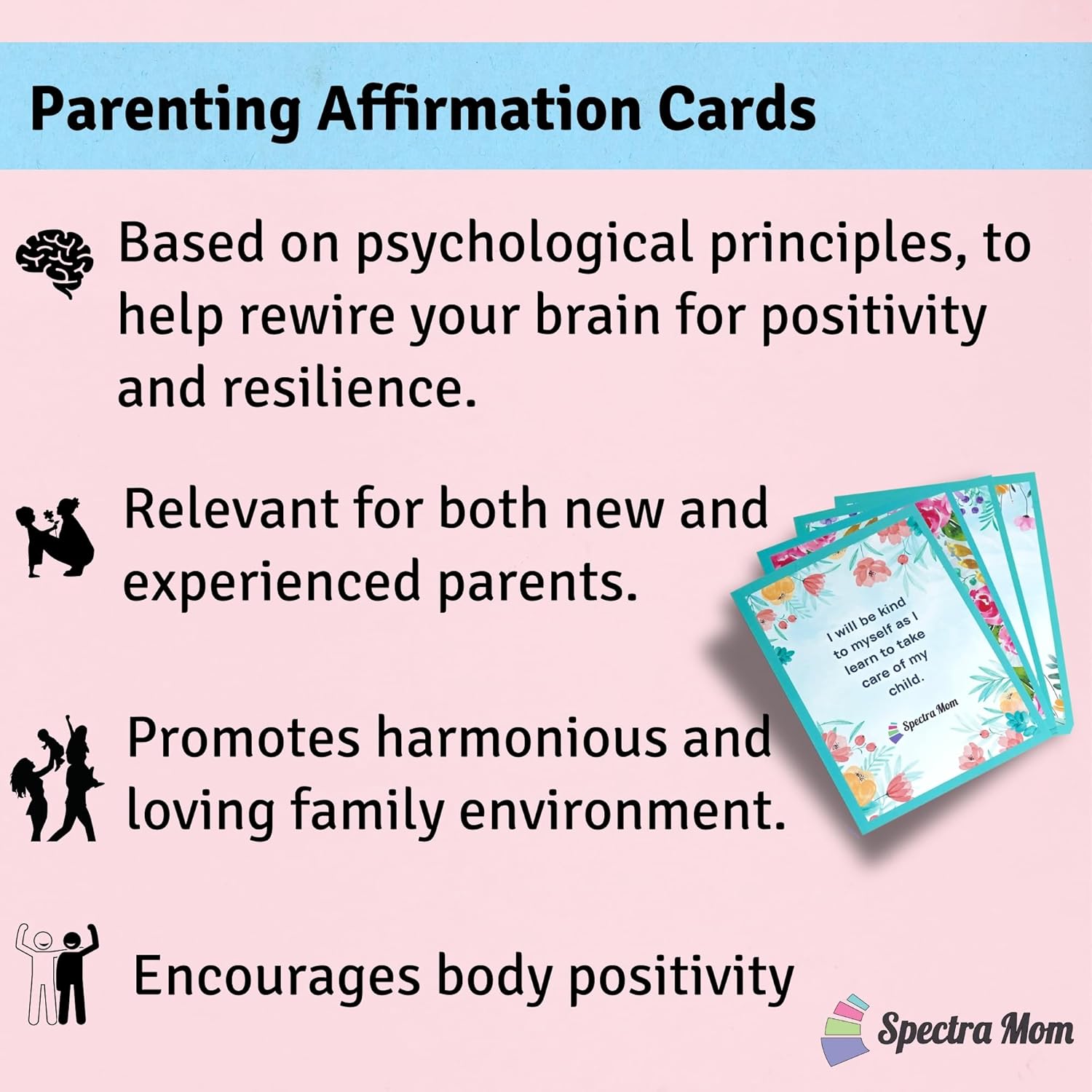 Parenting Affirmation Cards | Set of 40 Cards | Vibrant & Attractive Design | Durable Box Packing | Designed for Parents | Positive Affirmations for Motivation, Self Love & Emotional Well Being - Spectra Mom