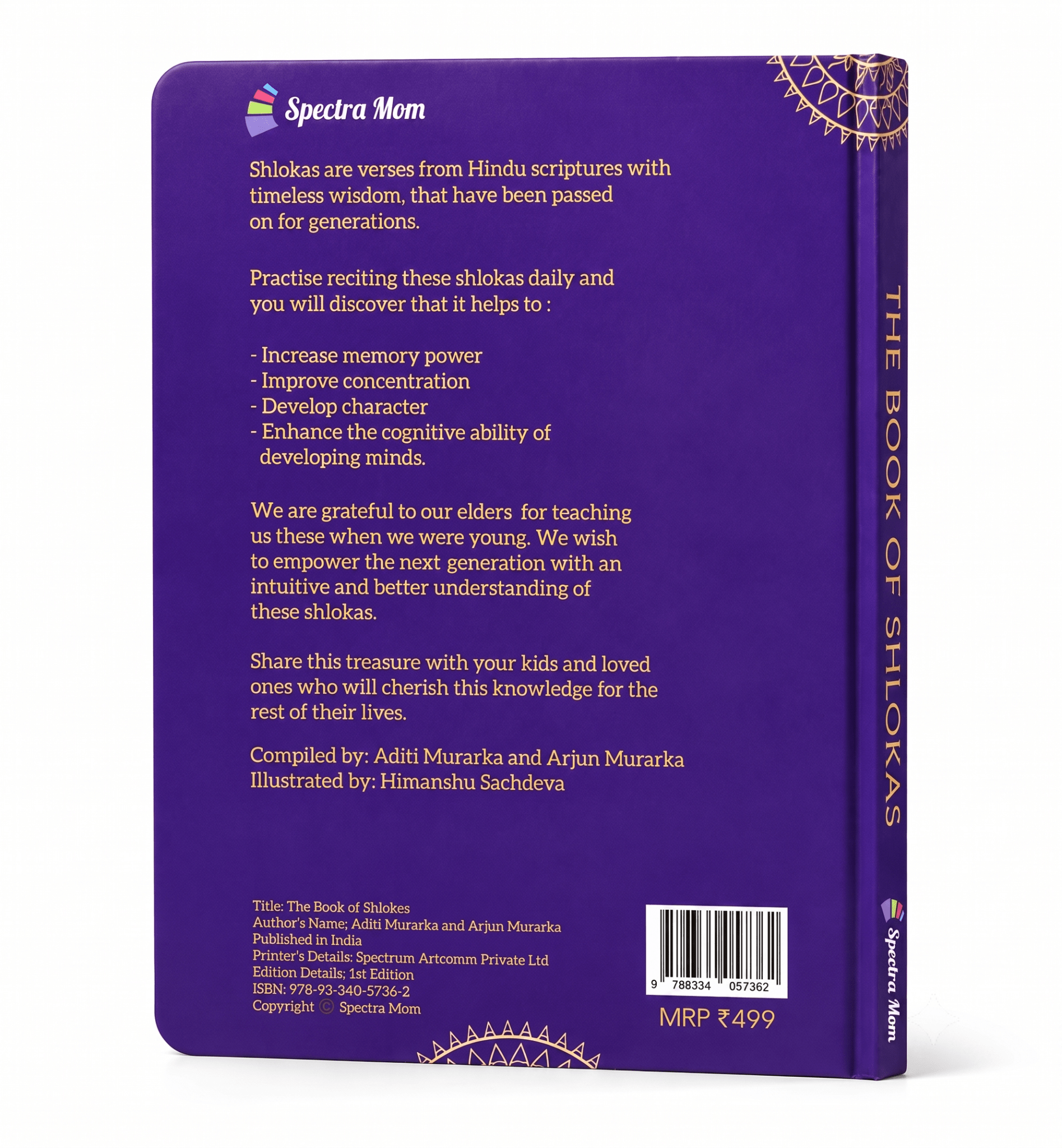 The Book of Shlokas | Compilation of 11 Shlokas & Mantras from Hindu Scriptures | Board Book | Made for all Ages 0-99 | - Spectra Mom