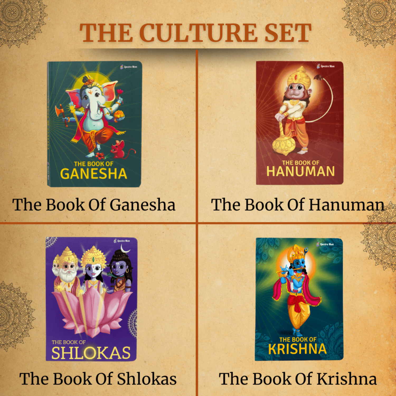 The Cultural Set | 4 - in - 1 Itihaas & Shloka Collection for Kids | Storybooks of Ganesha, Hanuman, Krishna + Shlokas | Indian Culture, Values & Prayers - Spectra Mom