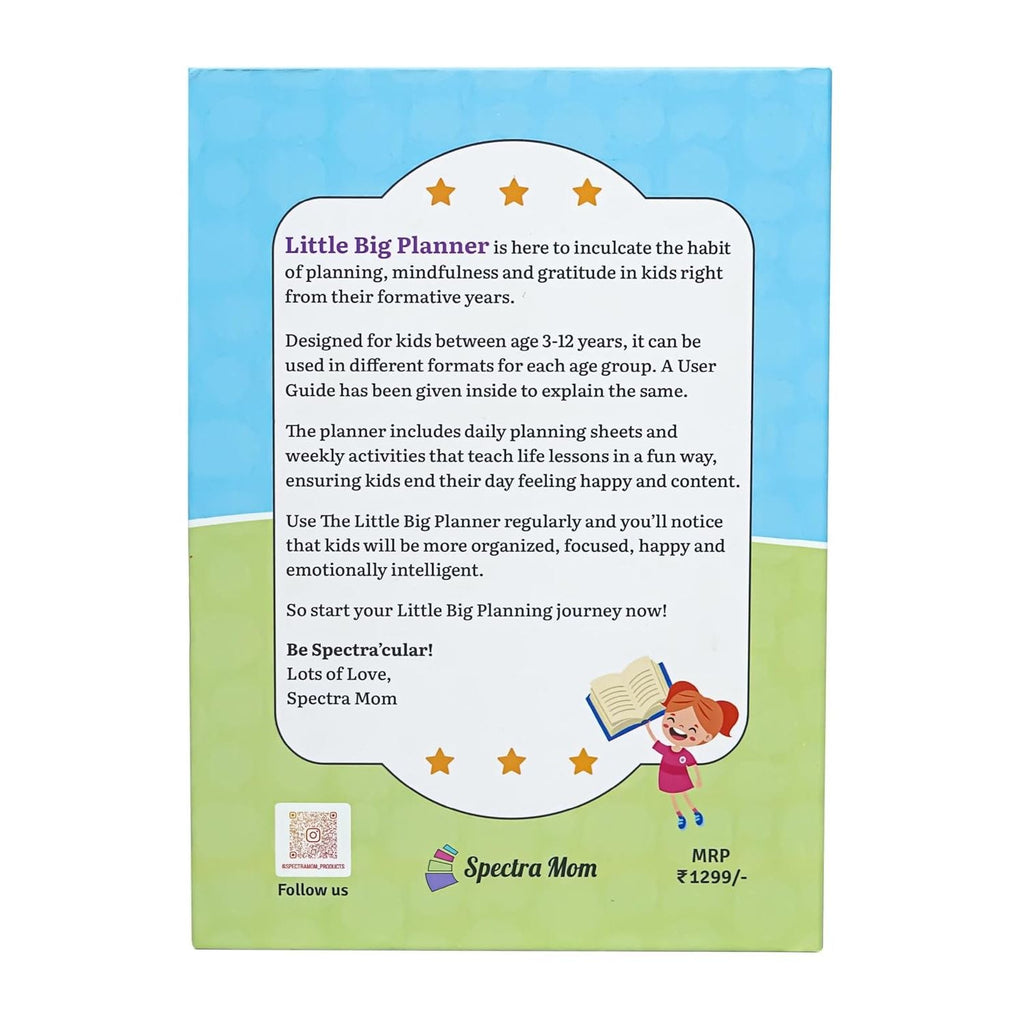 The Little Big Planner - The Ultimate Planner for Kids | For Ages 3 - 5 (Parental Use) | For Ages 6 - 8 (Collaborative Use) | For Ages 9 - 12 (Independent Use) | Practice Gratitude & Mindfulness | Daily Journal | Size A5 | Hard Cover | Flat Lay Design | 90 GSM - Spectra Mom